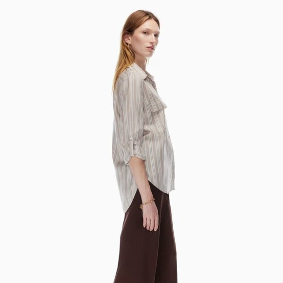 Aritzia Babaton Utility Shirt- Neutral Stripe Button Down Shirt- Small - Picture 3 of 14